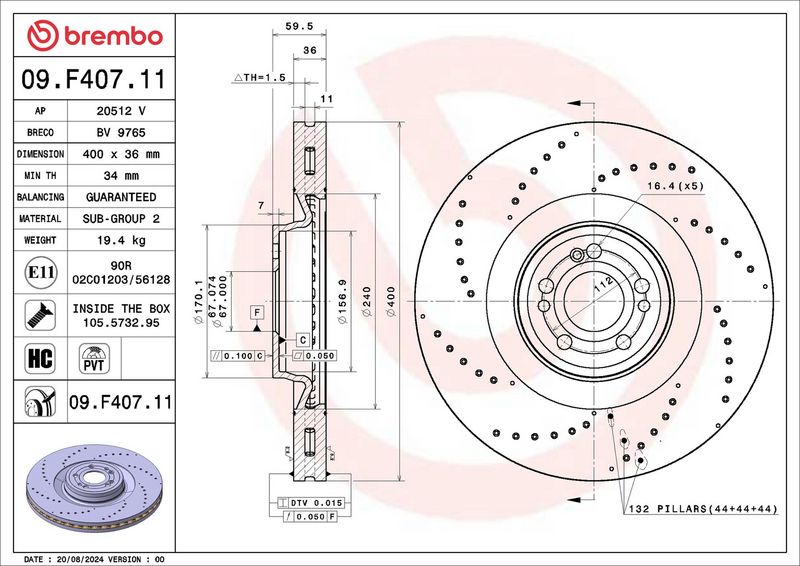 BREMBO 09.F407.11 Brake Disc