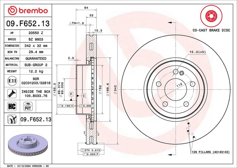 BREMBO 09.F652.13 Brake Disc