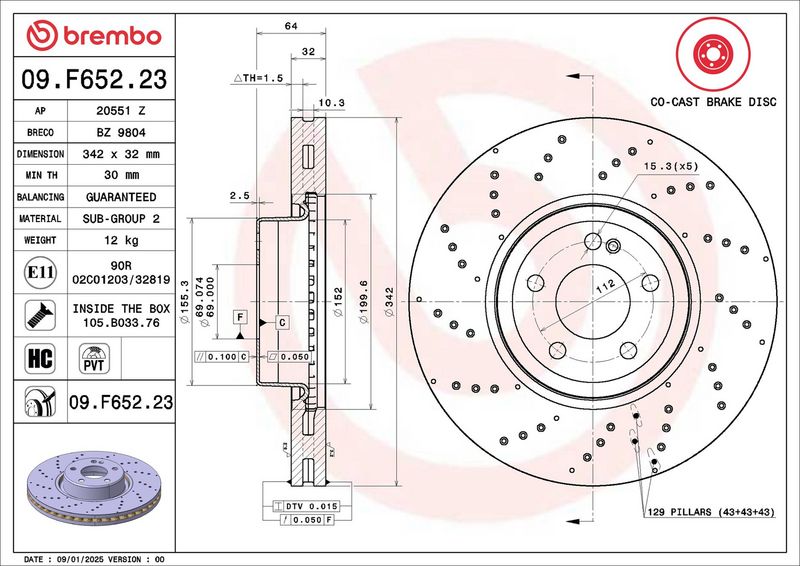 BREMBO 09.F652.23 Brake Disc