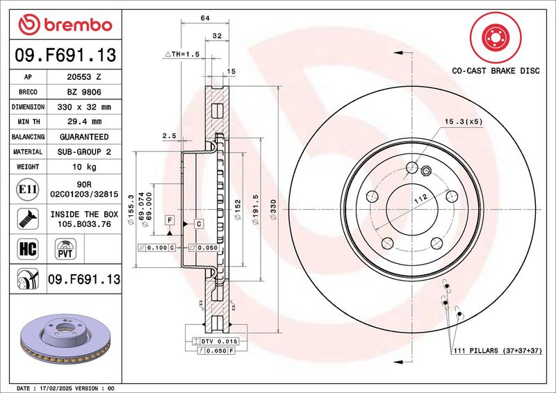 BREMBO 09.F691.13 Brake Disc