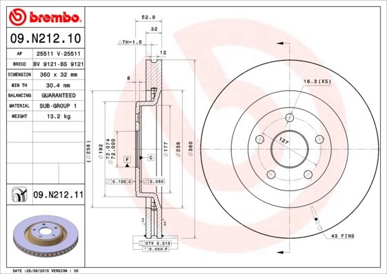 BREMBO 09.N212.11 Brake Disc