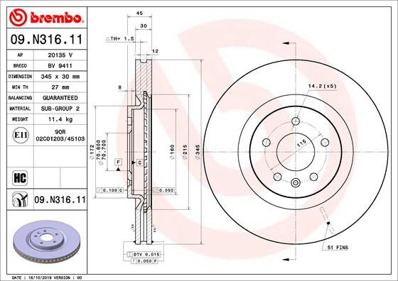 BREMBO 09.N316.11 Brake Disc
