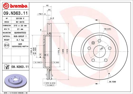 BREMBO 09.N363.11 Brake Disc