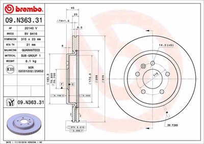Brake Disc BREMBO 09.N363.31