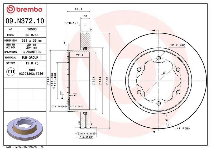 BREMBO 09.N372.10 Brake Disc
