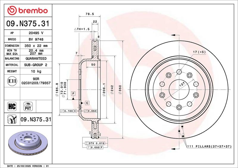 BREMBO 09.N375.31 Brake Disc