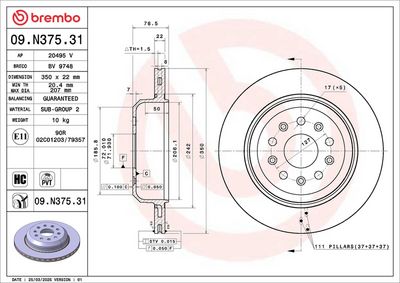 Brake Disc BREMBO 09.N375.31