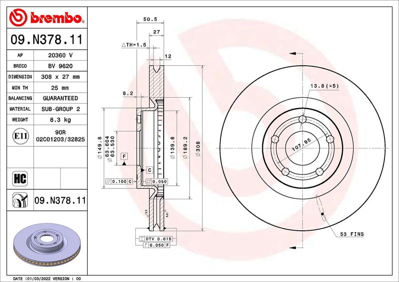 BREMBO 09.N378.11 Brake Disc