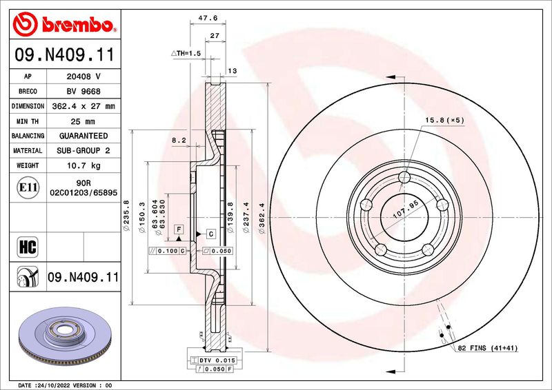BREMBO 09.N409.11 Brake Disc