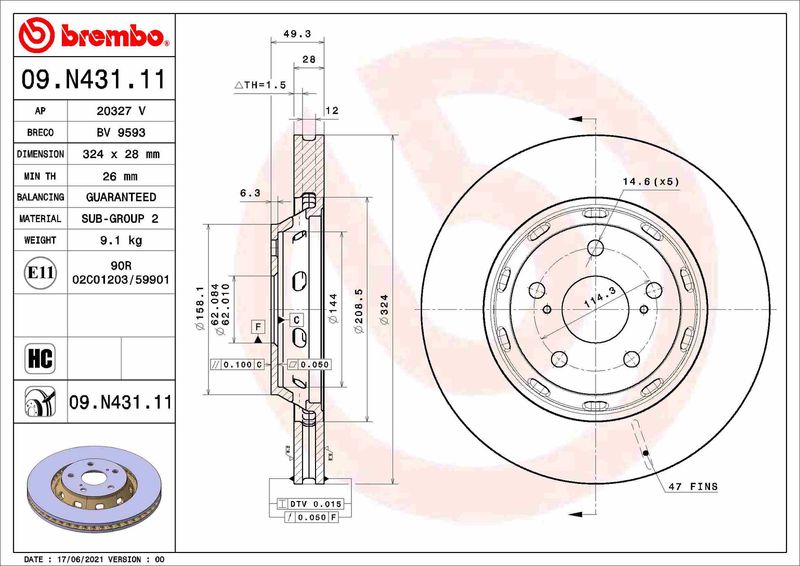 BREMBO 09.N431.11 Brake Disc