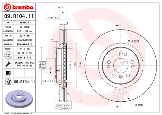 BREMBO 09.R104.11 Brake Disc