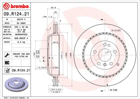 BREMBO 09.R124.21 Brake Disc