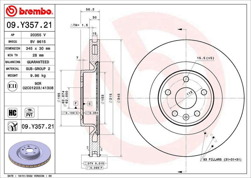BREMBO 09.Y357.21 Brake Disc