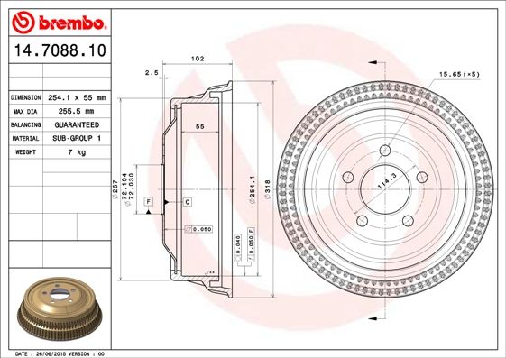 BREMBO 14.7088.10 Brake Drum