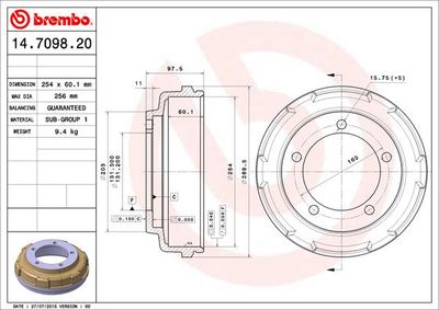 Brake Drum BREMBO 14.7098.20