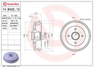 Brake Drum BREMBO 14.B422.10