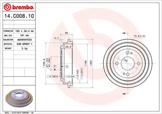 BREMBO 14.C008.10 Brake Drum