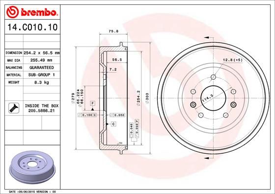 BREMBO 14.C010.10 Brake Drum