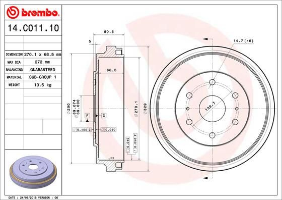 BREMBO 14.C011.10 Brake Drum