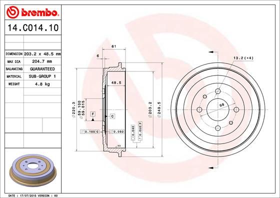 BREMBO 14.C014.10 Brake Drum