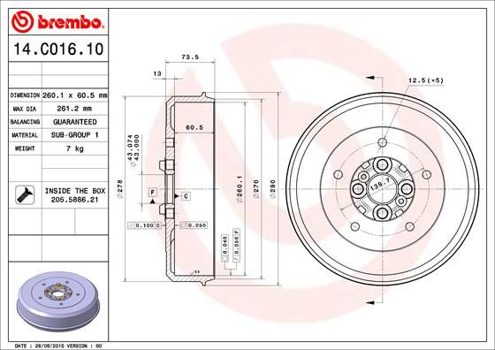 BREMBO 14.C016.10 Brake Drum