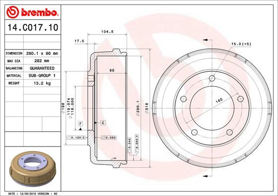 BREMBO 14.C017.10 Brake Drum