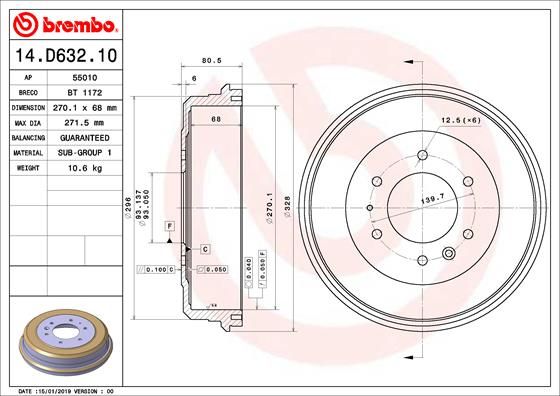 BREMBO 14.D632.10 Brake Drum