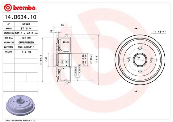 BREMBO 14.D634.10 Brake Drum