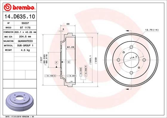 BREMBO 14.D635.10 Brake Drum