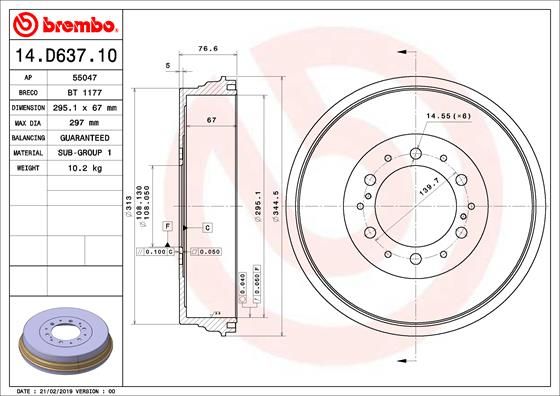 BREMBO 14.D637.10 Brake Drum