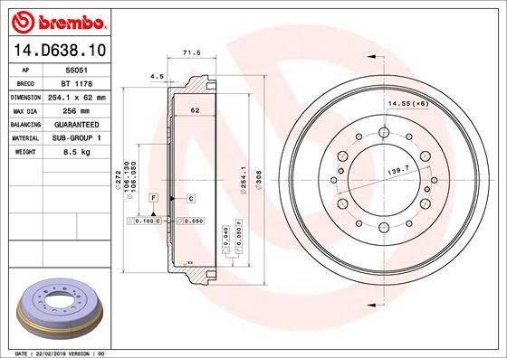 BREMBO 14.D638.10 Brake Drum