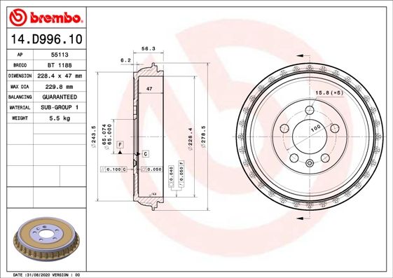 BREMBO 14.D996.10 Brake Drum