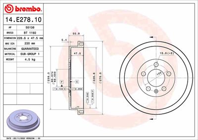 Brake Drum BREMBO 14.E278.10
