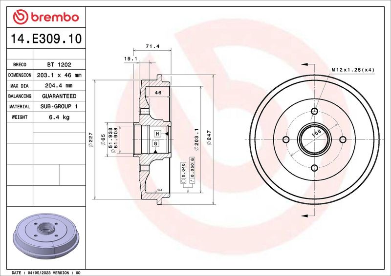 BREMBO 14.E309.10 Brake Drum