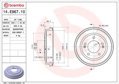 Brake Drum BREMBO 14.E967.10