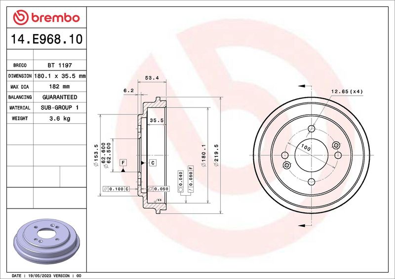 BREMBO 14.E968.10 Brake Drum