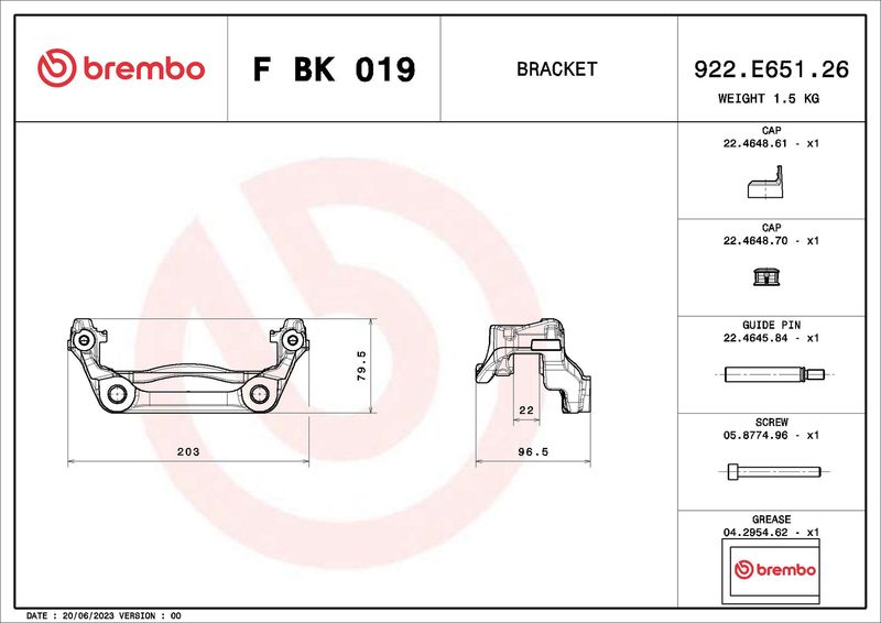 BREMBO F BK 019 Brake Caliper Bracket Set