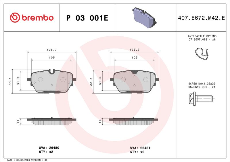 BREMBO P 03 001E Brake Pad Set, disc brake