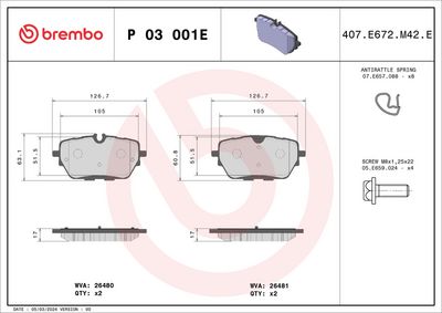 Brake Pad Set, disc brake BREMBO P 03 001E
