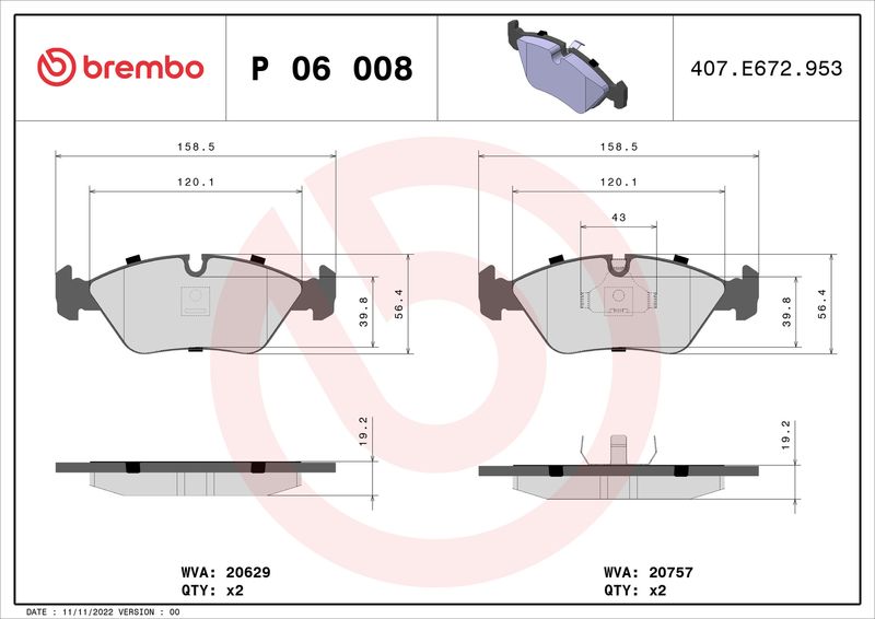 BREMBO P 06 008 Brake Pad Set, disc brake