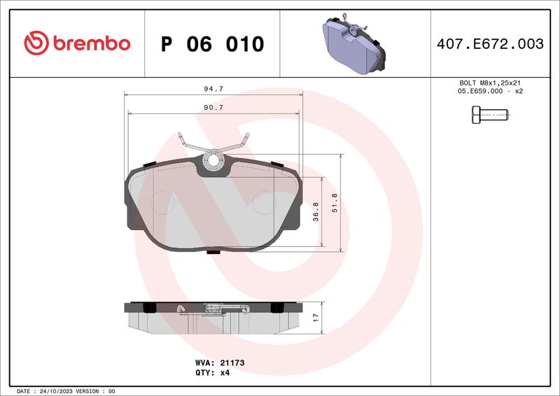 BREMBO P 06 010 Brake Pad Set, disc brake