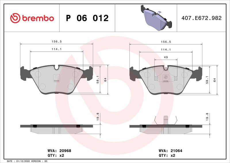 BREMBO P 06 012 Brake Pad Set, disc brake