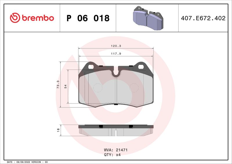 BREMBO P 06 018 Brake Pad Set, disc brake