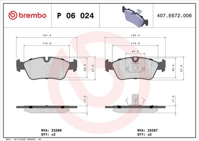 Brake Pad Set, disc brake BREMBO P 06 024
