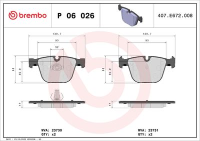 Brake Pad Set, disc brake BREMBO P 06 026