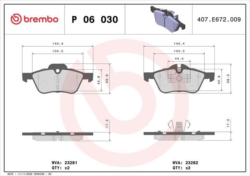 BREMBO P 06 030 Brake Pad Set, disc brake