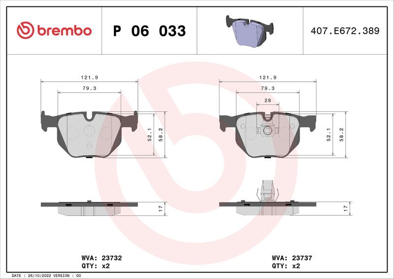 BREMBO P 06 033 Brake Pad Set, disc brake