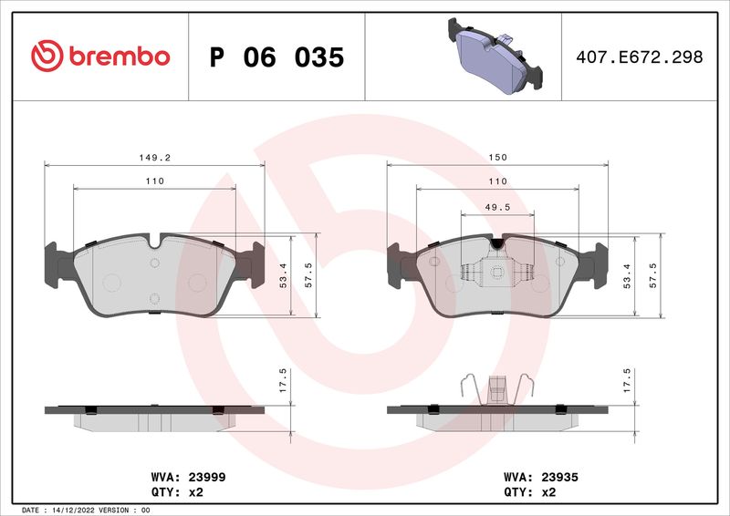 BREMBO P 06 035 Brake Pad Set, disc brake