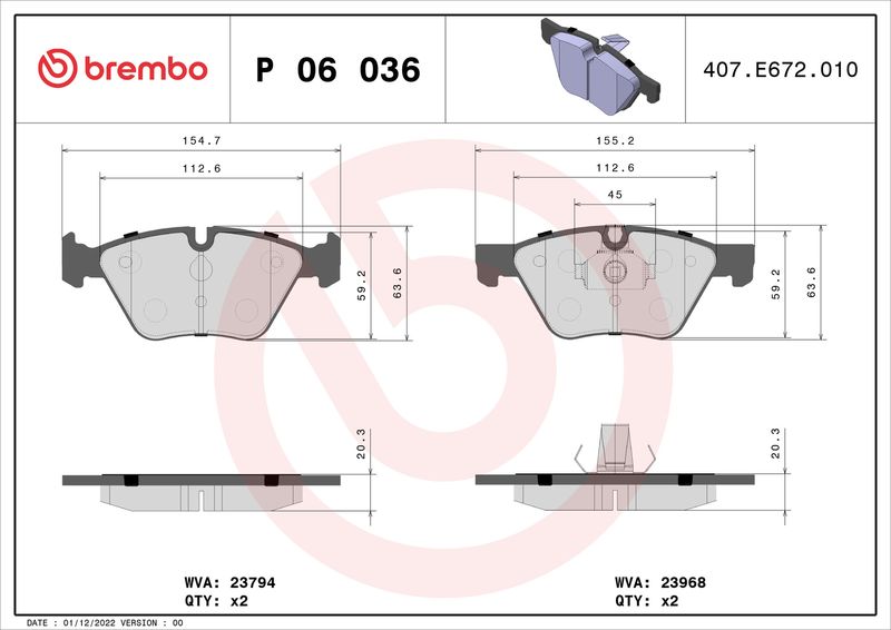 BREMBO P 06 036X Brake Pad Set, disc brake