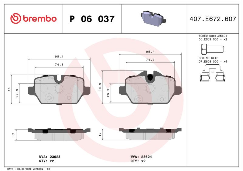 BREMBO P 06 037X Brake Pad Set, disc brake
